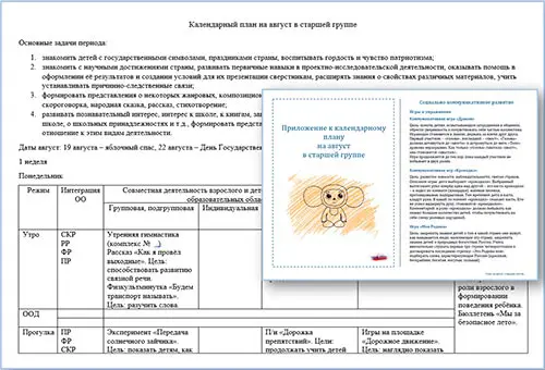 План воспитателя на август в старшей группе